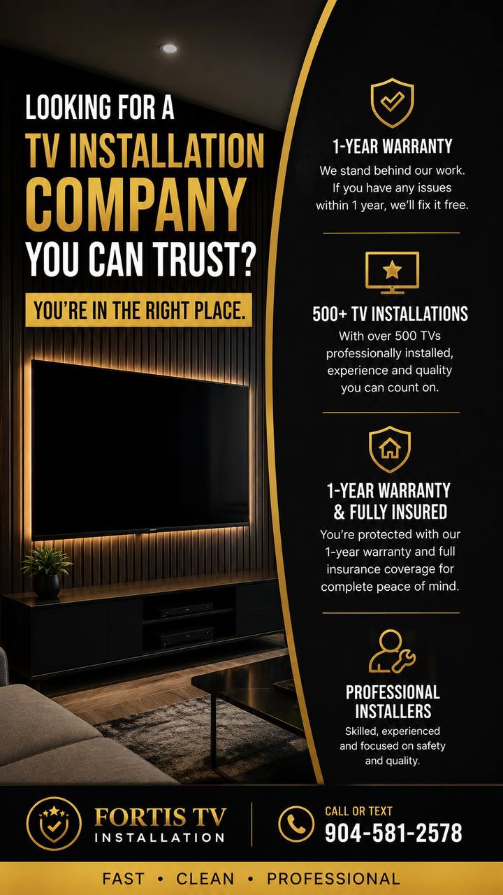 Fortis TV Installation black and gold service design